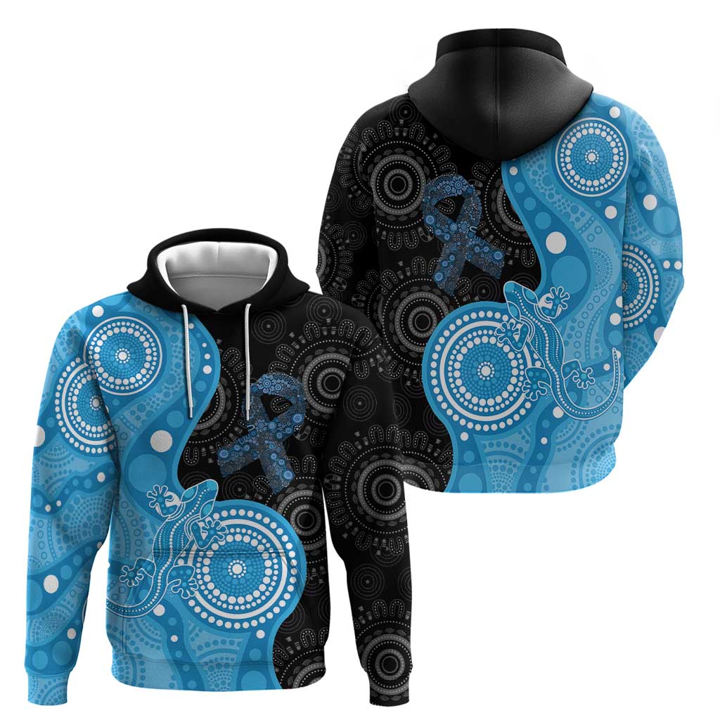 Australia Autism Awareness Month Hoodie Indigenous Lizard With Blue Ribbon - Aussie Hoodie