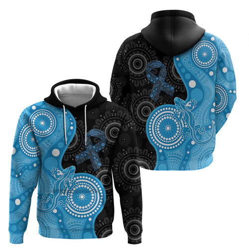 Australia Autism Awareness Month Hoodie Indigenous Lizard With Blue Ribbon - Aussie Hoodie