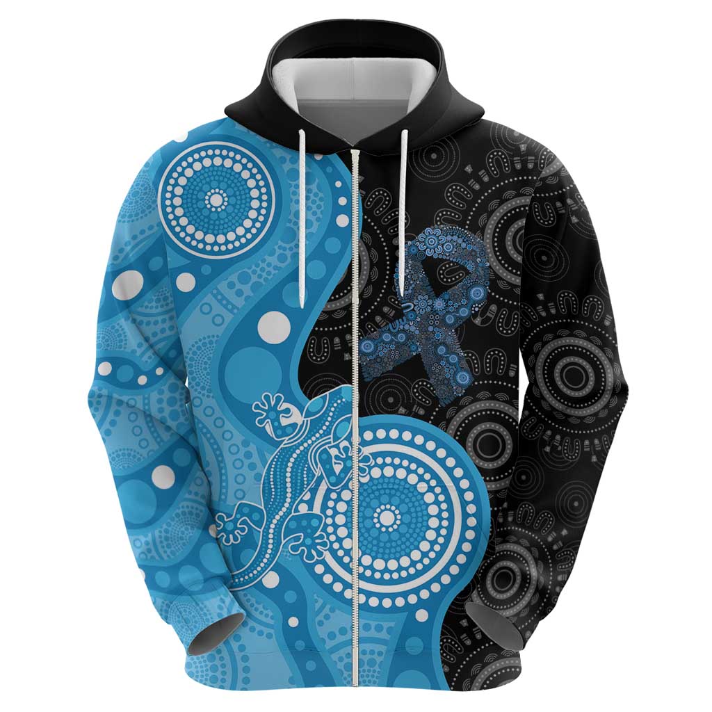 Australia Autism Awareness Month Hoodie Indigenous Lizard With Blue Ribbon - Aussie Hoodie