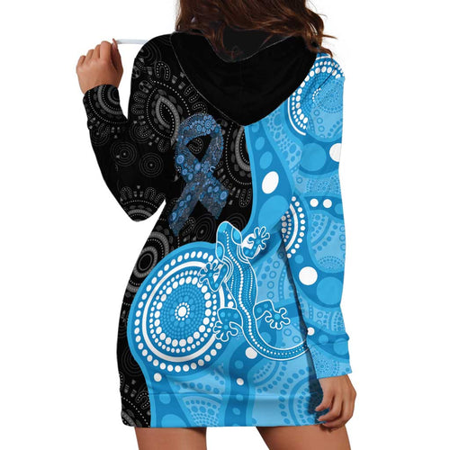 Australia Autism Awareness Month Hoodie Dress Indigenous Lizard With Blue Ribbon - Aussie Hoodie