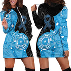 Australia Autism Awareness Month Hoodie Dress Indigenous Lizard With Blue Ribbon - Aussie Hoodie
