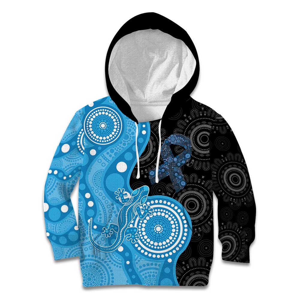 Australia Autism Awareness Month Kid Hoodie Indigenous Lizard With Blue Ribbon - Aussie Hoodie