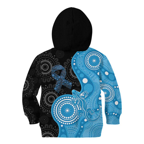 Australia Autism Awareness Month Kid Hoodie Indigenous Lizard With Blue Ribbon - Aussie Hoodie