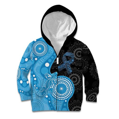 Australia Autism Awareness Month Kid Hoodie Indigenous Lizard With Blue Ribbon - Aussie Hoodie