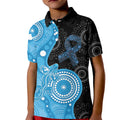 Australia Autism Awareness Month Kid Polo Shirt Indigenous Lizard With Blue Ribbon - Aussie Hoodie