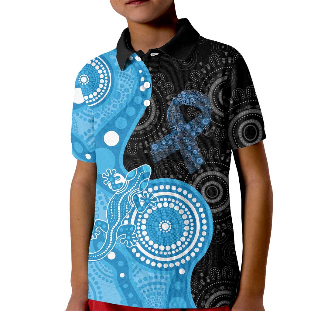 Australia Autism Awareness Month Kid Polo Shirt Indigenous Lizard With Blue Ribbon - Aussie Hoodie