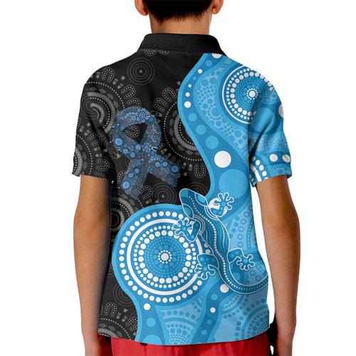 Australia Autism Awareness Month Kid Polo Shirt Indigenous Lizard With Blue Ribbon - Aussie Hoodie