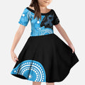 Australia Autism Awareness Month Kid Short Sleeve Dress Indigenous Lizard With Blue Ribbon - Aussie Hoodie