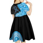Australia Autism Awareness Month Kid Short Sleeve Dress Indigenous Lizard With Blue Ribbon - Aussie Hoodie