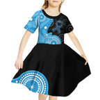 Australia Autism Awareness Month Kid Short Sleeve Dress Indigenous Lizard With Blue Ribbon - Aussie Hoodie