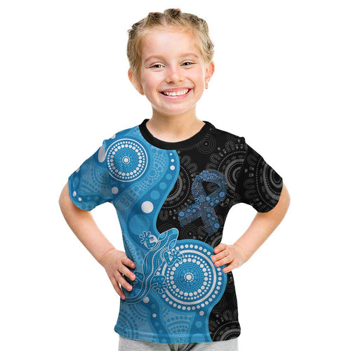 Australia Autism Awareness Month Kid T Shirt Indigenous Lizard With Blue Ribbon - Aussie Hoodie