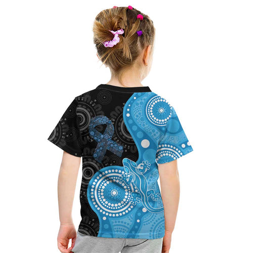 Australia Autism Awareness Month Kid T Shirt Indigenous Lizard With Blue Ribbon - Aussie Hoodie