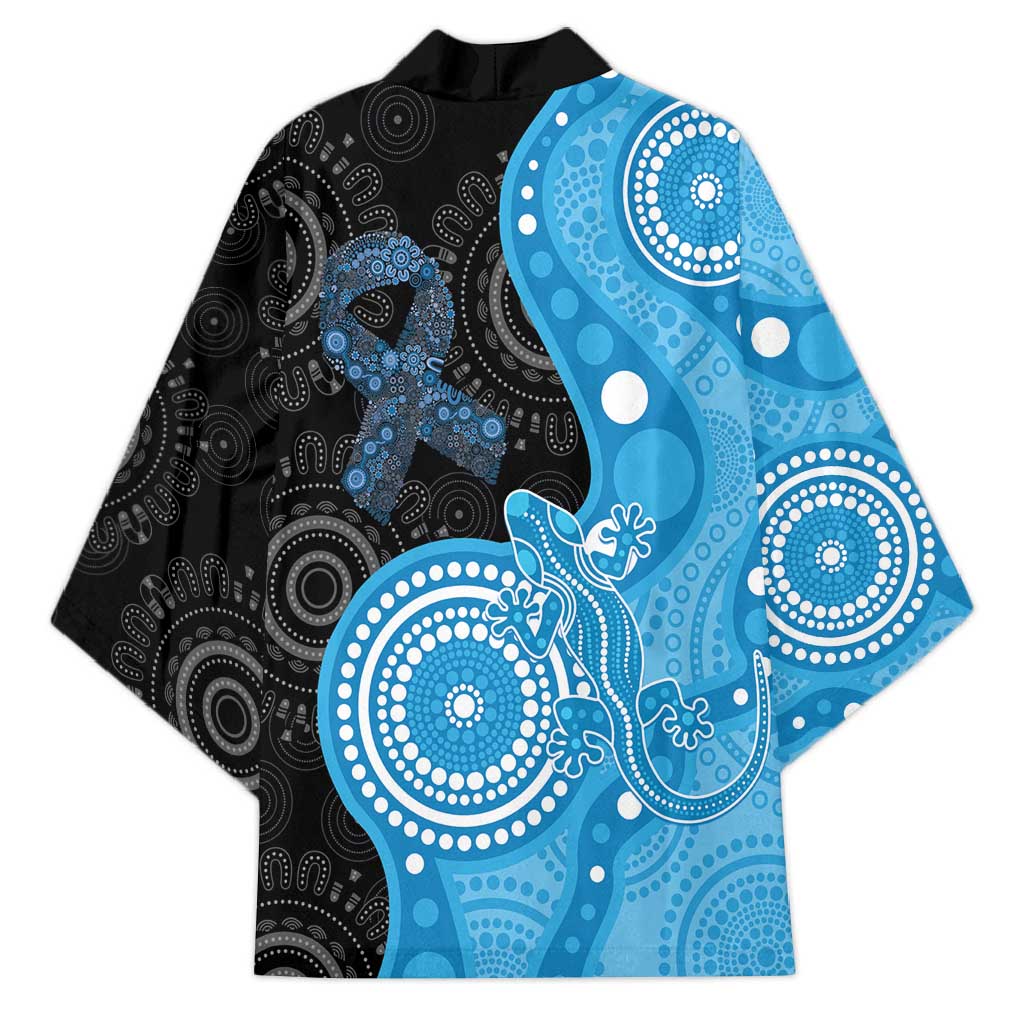 Australia Autism Awareness Month Kimono Indigenous Lizard With Blue Ribbon - Aussie Hoodie