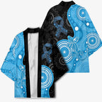 Australia Autism Awareness Month Kimono Indigenous Lizard With Blue Ribbon - Aussie Hoodie