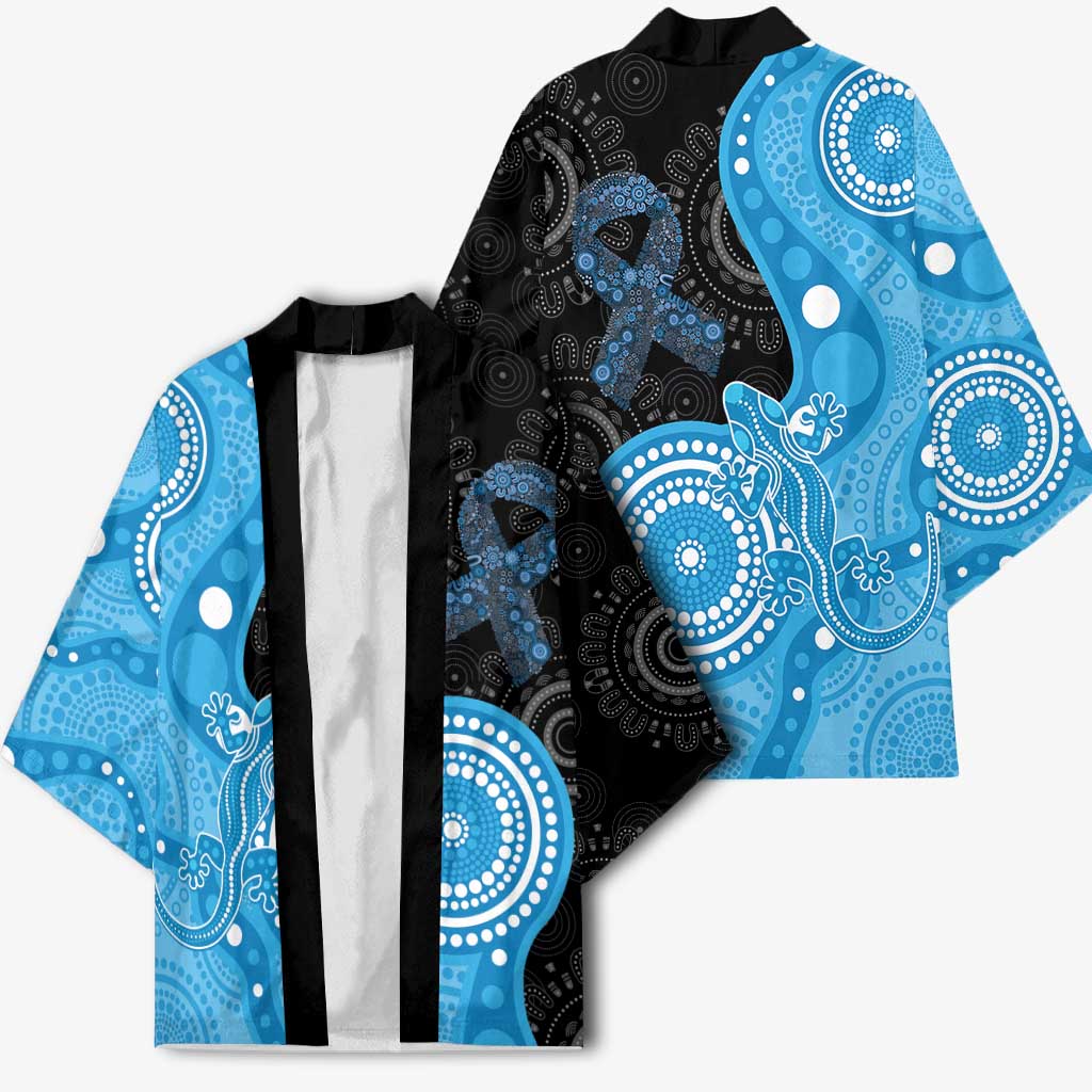 Australia Autism Awareness Month Kimono Indigenous Lizard With Blue Ribbon - Aussie Hoodie