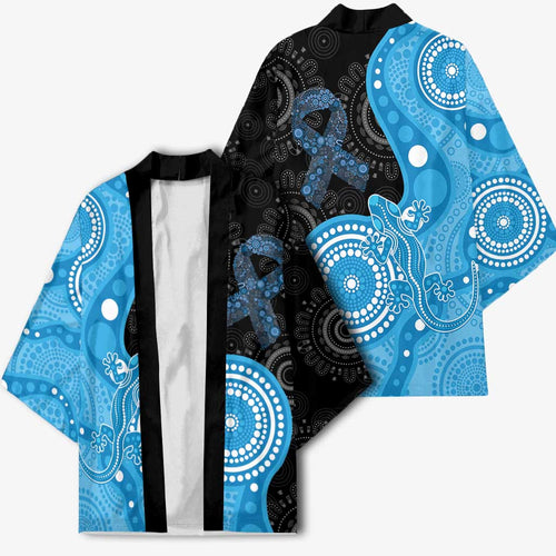 Australia Autism Awareness Month Kimono Indigenous Lizard With Blue Ribbon - Aussie Hoodie