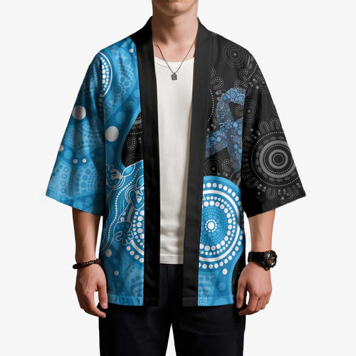 Australia Autism Awareness Month Kimono Indigenous Lizard With Blue Ribbon - Aussie Hoodie