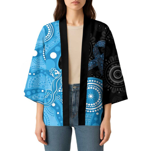 Australia Autism Awareness Month Kimono Indigenous Lizard With Blue Ribbon - Aussie Hoodie