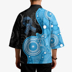 Australia Autism Awareness Month Kimono Indigenous Lizard With Blue Ribbon - Aussie Hoodie