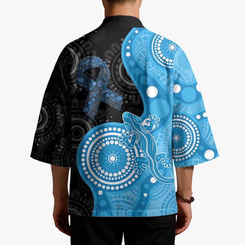 Australia Autism Awareness Month Kimono Indigenous Lizard With Blue Ribbon - Aussie Hoodie
