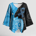 Australia Autism Awareness Month Kimono Sleeve Blouse Indigenous Lizard With Blue Ribbon - Aussie Hoodie