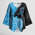 Australia Autism Awareness Month Kimono Sleeve Blouse Indigenous Lizard With Blue Ribbon - Aussie Hoodie