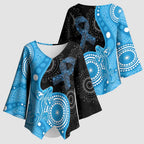 Australia Autism Awareness Month Kimono Sleeve Blouse Indigenous Lizard With Blue Ribbon - Aussie Hoodie