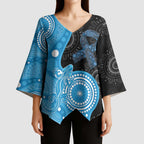 Australia Autism Awareness Month Kimono Sleeve Blouse Indigenous Lizard With Blue Ribbon - Aussie Hoodie
