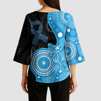 Australia Autism Awareness Month Kimono Sleeve Blouse Indigenous Lizard With Blue Ribbon - Aussie Hoodie