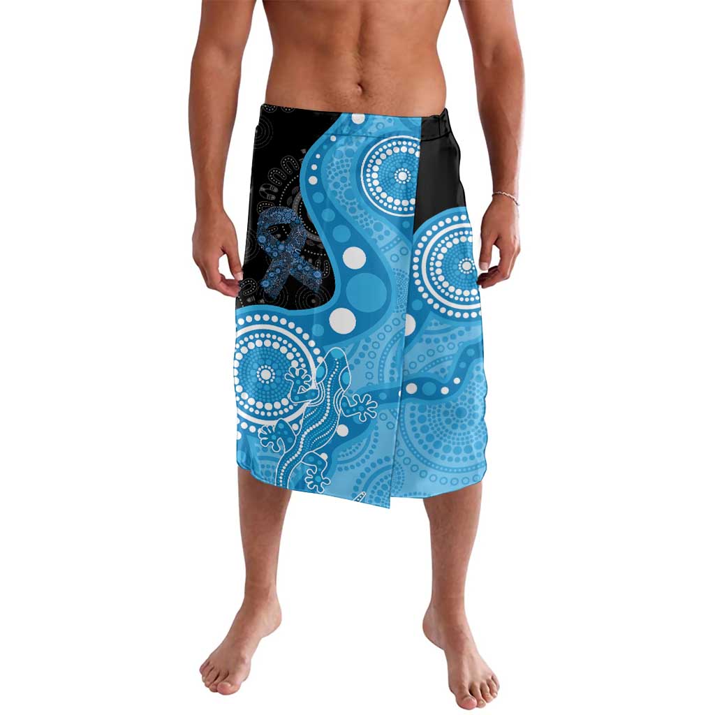 Australia Autism Awareness Month Lavalava Indigenous Lizard With Blue Ribbon - Aussie Hoodie