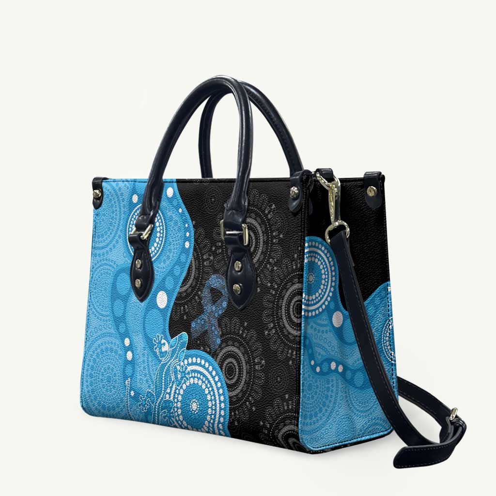 Australia Autism Awareness Month Leather Bag Indigenous Lizard With Blue Ribbon - Aussie Hoodie