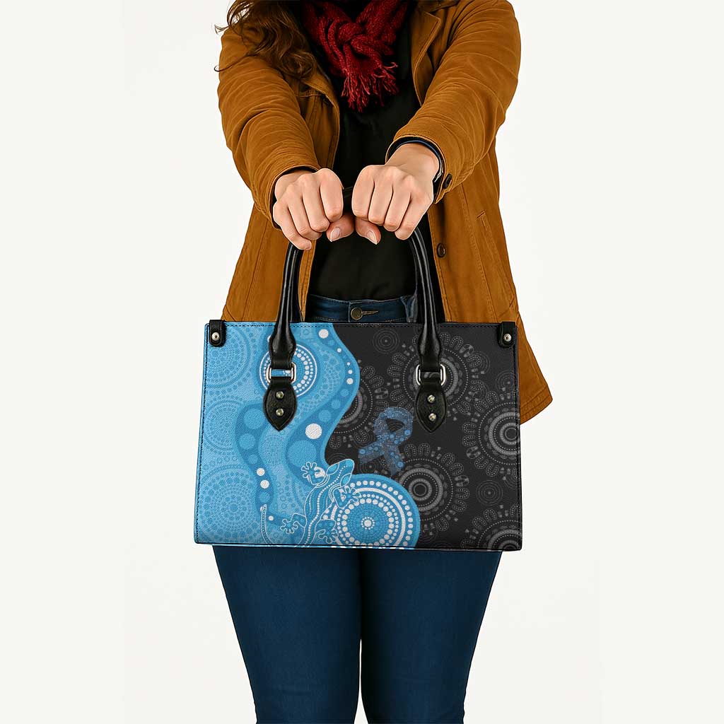 Australia Autism Awareness Month Leather Bag Indigenous Lizard With Blue Ribbon - Aussie Hoodie