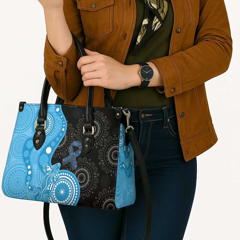 Australia Autism Awareness Month Leather Bag Indigenous Lizard With Blue Ribbon - Aussie Hoodie