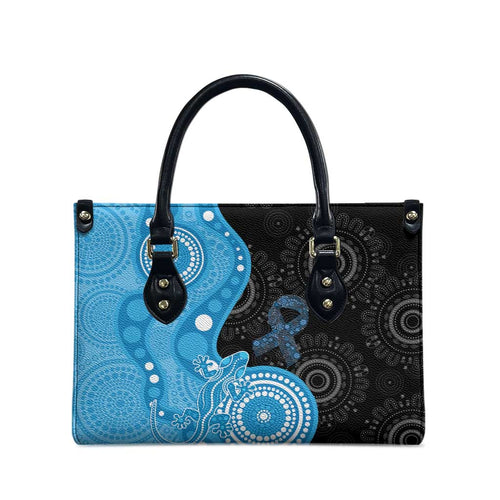 Australia Autism Awareness Month Leather Bag Indigenous Lizard With Blue Ribbon - Aussie Hoodie