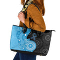 Australia Autism Awareness Month Leather Tote Bag Indigenous Lizard With Blue Ribbon - Aussie Hoodie