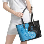 Australia Autism Awareness Month Leather Tote Bag Indigenous Lizard With Blue Ribbon - Aussie Hoodie