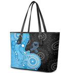 Australia Autism Awareness Month Leather Tote Bag Indigenous Lizard With Blue Ribbon - Aussie Hoodie