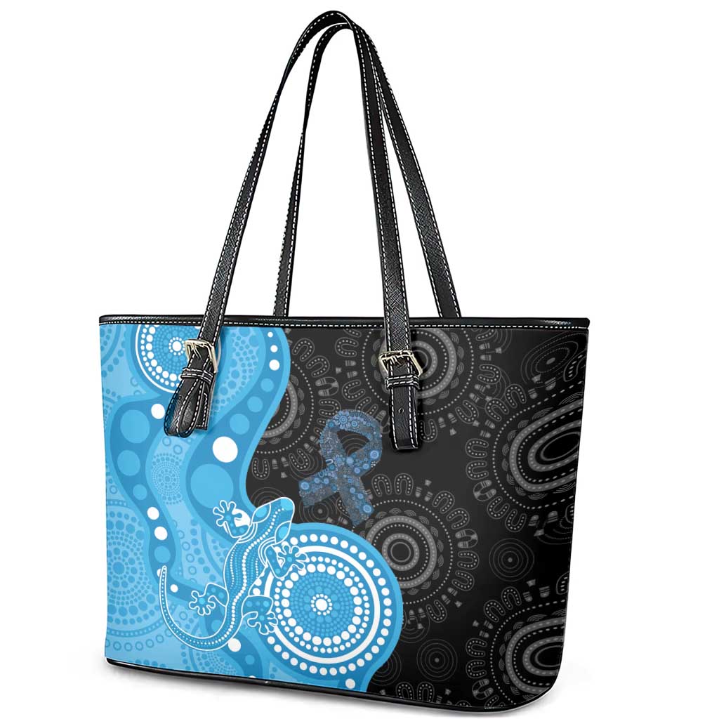 Australia Autism Awareness Month Leather Tote Bag Indigenous Lizard With Blue Ribbon - Aussie Hoodie