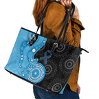 Australia Autism Awareness Month Leather Tote Bag Indigenous Lizard With Blue Ribbon - Aussie Hoodie