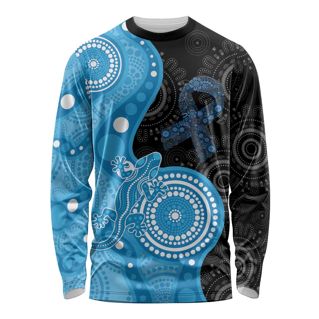 Australia Autism Awareness Month Long Sleeve Shirt Indigenous Lizard With Blue Ribbon - Aussie Hoodie