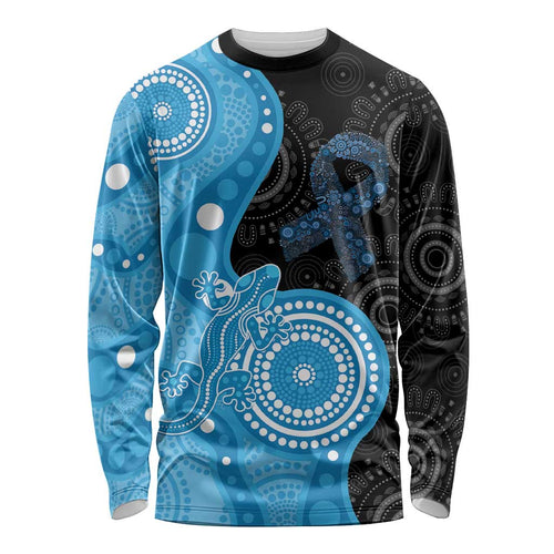 Australia Autism Awareness Month Long Sleeve Shirt Indigenous Lizard With Blue Ribbon - Aussie Hoodie
