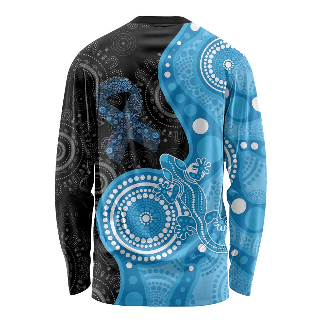 Australia Autism Awareness Month Long Sleeve Shirt Indigenous Lizard With Blue Ribbon - Aussie Hoodie