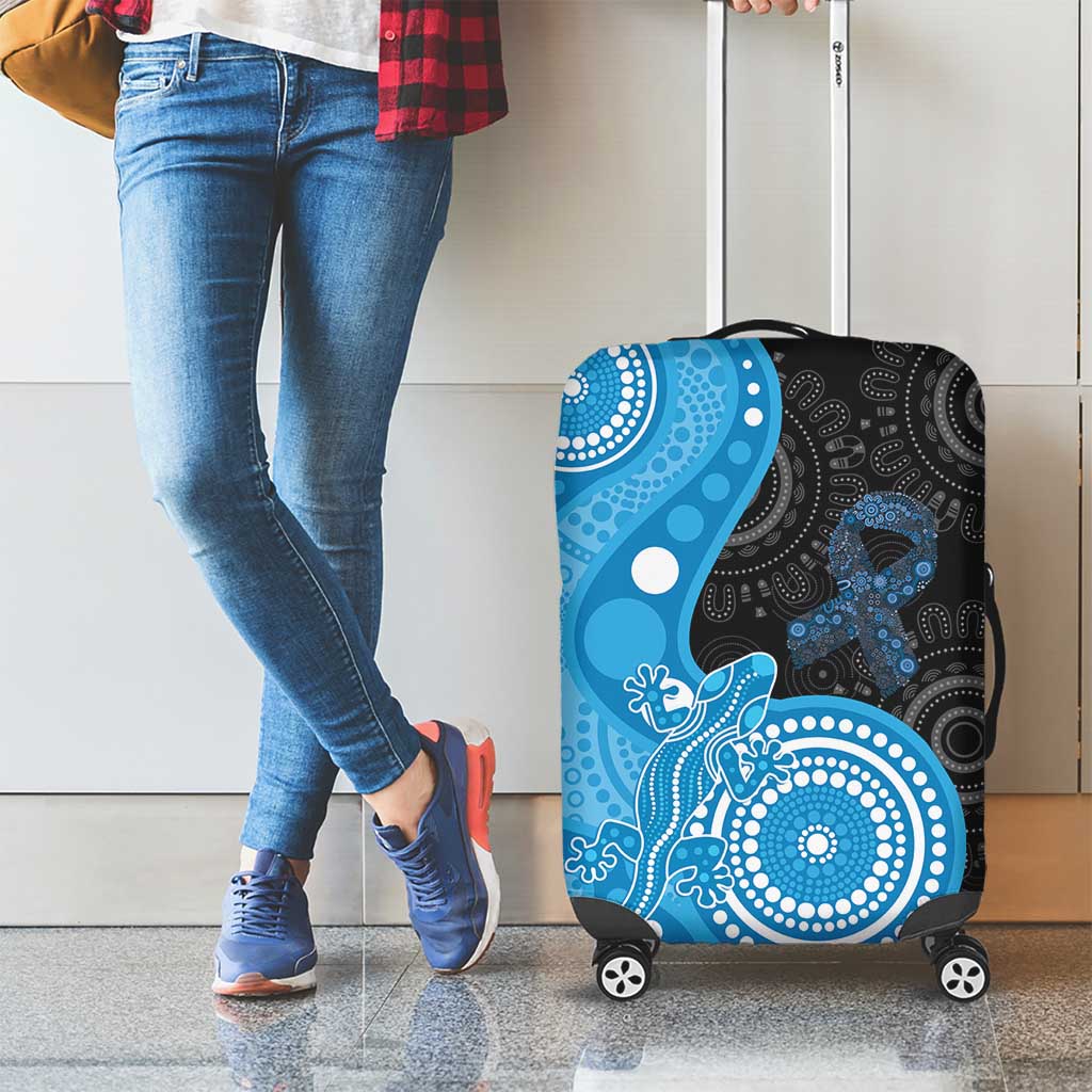 Australia Autism Awareness Month Luggage Cover Indigenous Lizard With Blue Ribbon - Aussie Hoodie