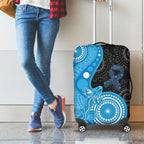 Australia Autism Awareness Month Luggage Cover Indigenous Lizard With Blue Ribbon - Aussie Hoodie