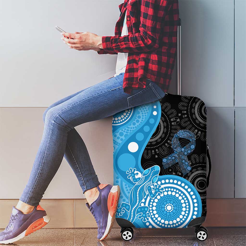 Australia Autism Awareness Month Luggage Cover Indigenous Lizard With Blue Ribbon - Aussie Hoodie