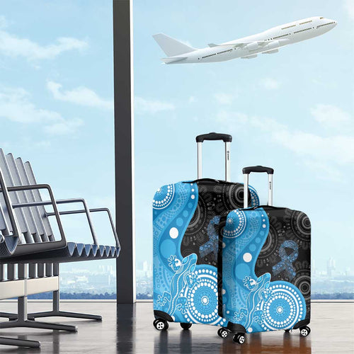 Australia Autism Awareness Month Luggage Cover Indigenous Lizard With Blue Ribbon - Aussie Hoodie