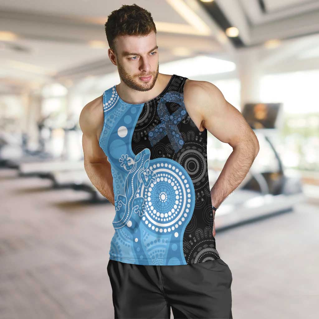 Australia Autism Awareness Month Men Tank Top Indigenous Lizard With Blue Ribbon - Aussie Hoodie