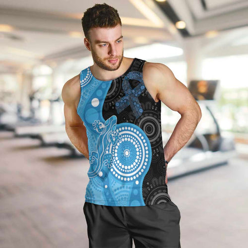 Australia Autism Awareness Month Men Tank Top Indigenous Lizard With Blue Ribbon - Aussie Hoodie