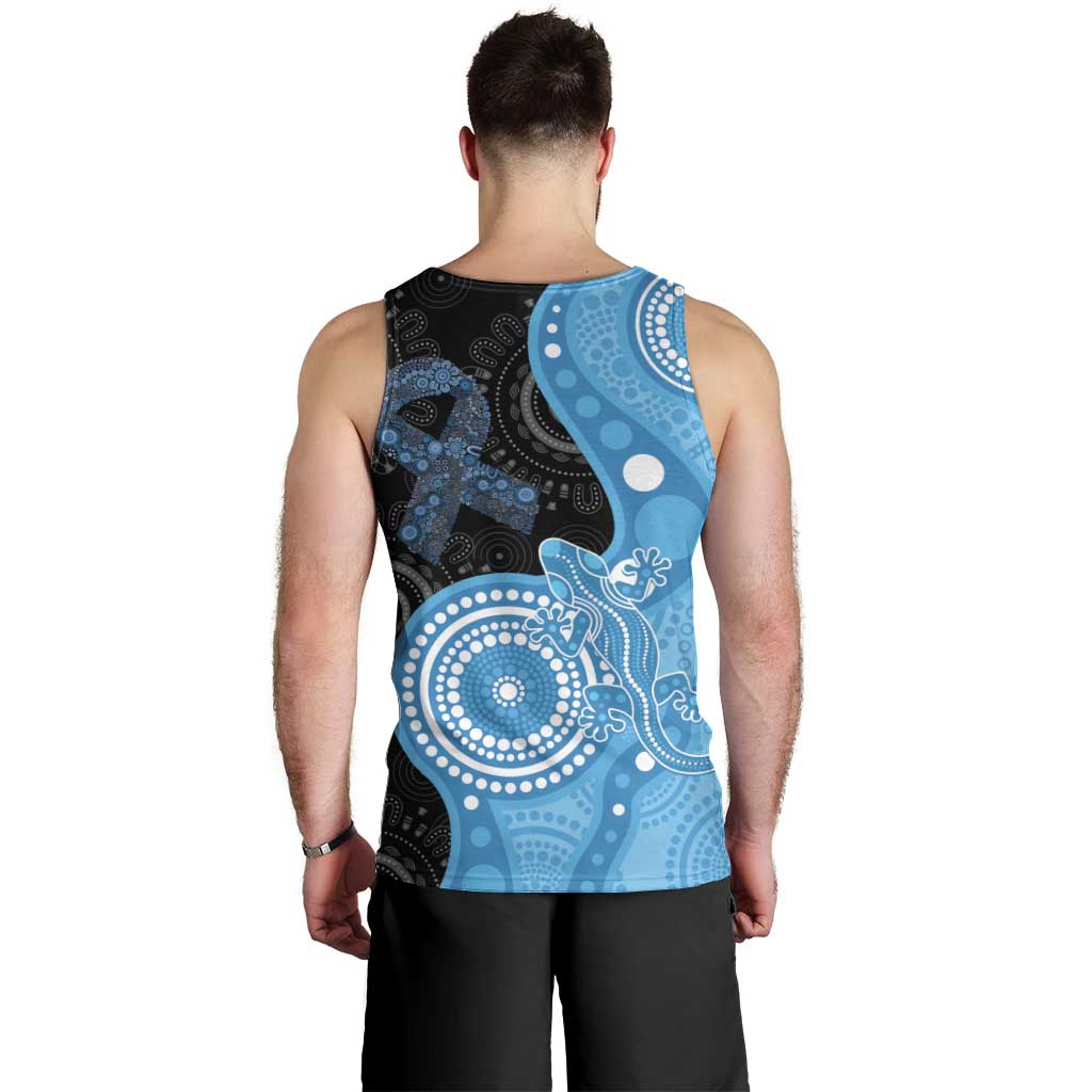 Australia Autism Awareness Month Men Tank Top Indigenous Lizard With Blue Ribbon - Aussie Hoodie