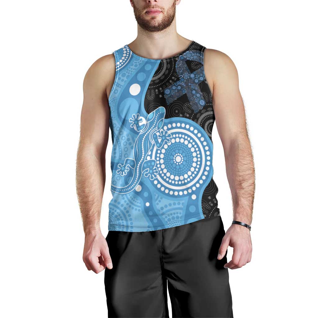 Australia Autism Awareness Month Men Tank Top Indigenous Lizard With Blue Ribbon - Aussie Hoodie
